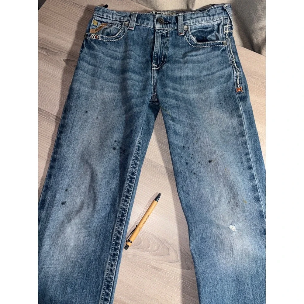 Ariat B5 Boys‎ Slim Jeans Size 16 Med Wash Distressed Western Denim Adjustable